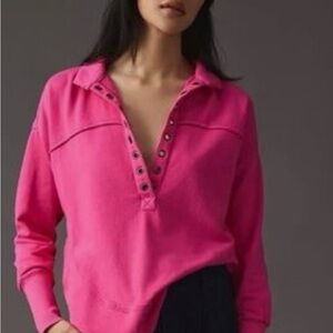 Pilcro oversize cotton Henley grommet sweatshirt XL